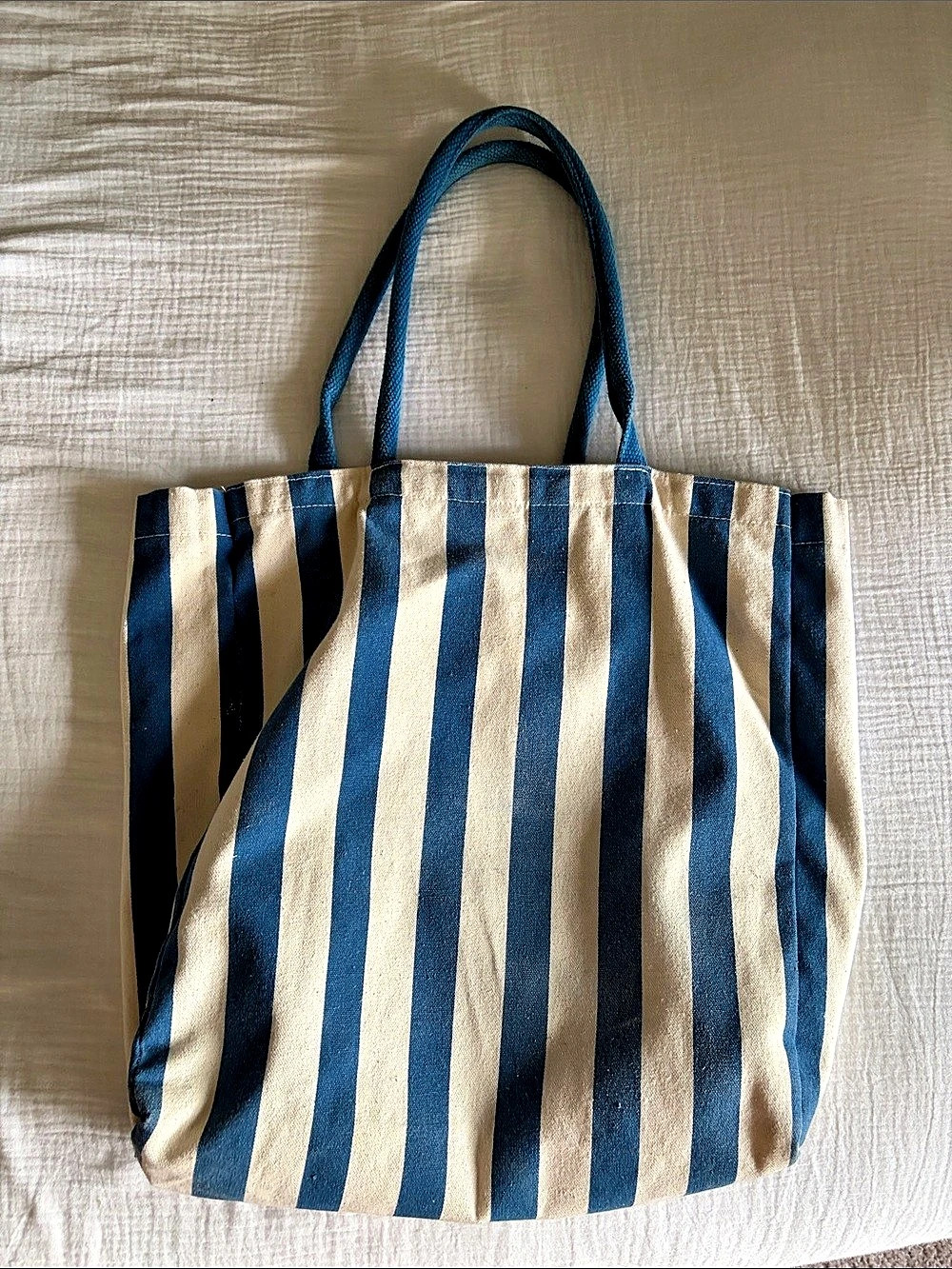 Striped Tote in Blue & Cream Like New